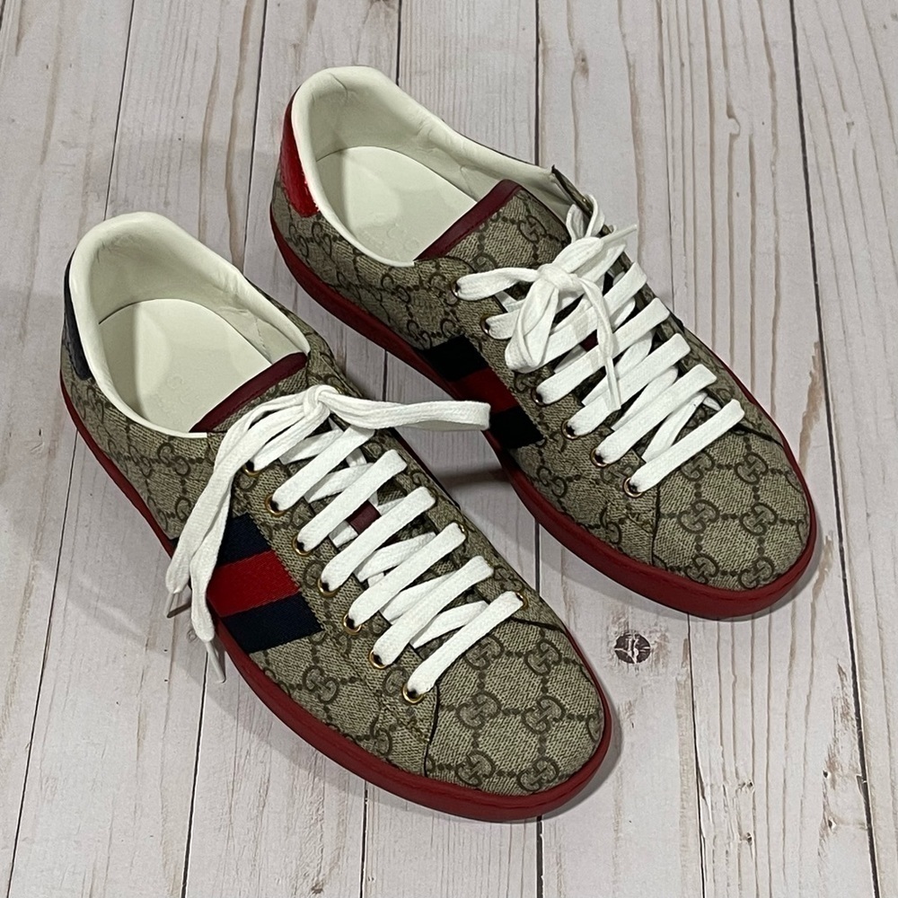 GUCCI  Men's Ace GG Supreme Low Top Sneaker Beige Size - 7 - Picture 2 of 15